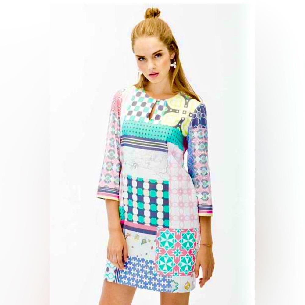 Vilagallo Tesa Manaba Print Shift Dress Above The Knee Geometric Twill